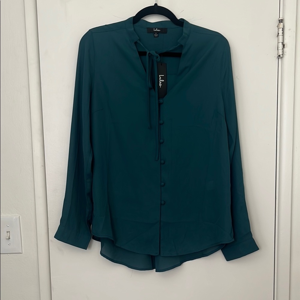 Lulus Teal Button-Up Blouse
